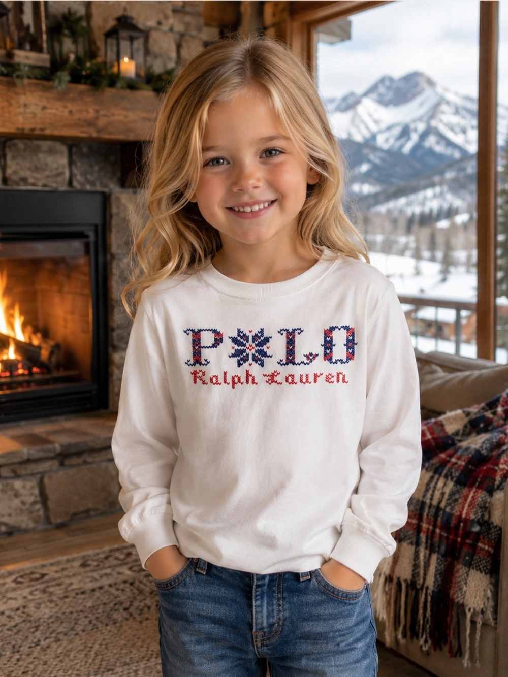 NWT Polo Ralph Lauren Girls Long-Sleeve Snowflake Print Tee Preppy Classic